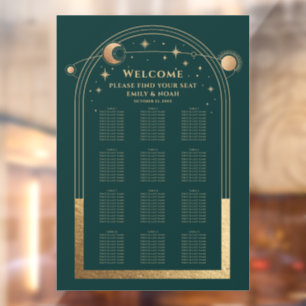 Celestial Green Gold Wedding Seating Chart Window Cling