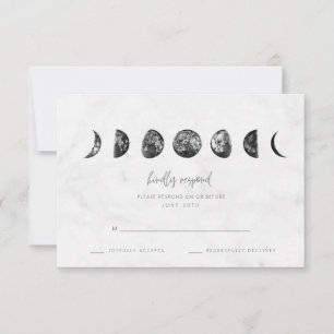 Celestial Grey Marble Moon Phases Wedding RSVP Card
