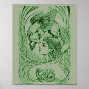 Celestial Guardian Art Print - Surreal Winged Fox