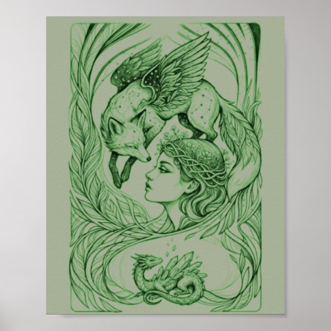 Celestial Guardian Art Print - Surreal Winged Fox  (Front)