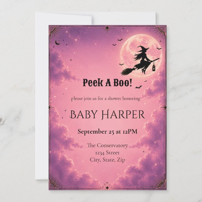 Celestial Halloween Baby Shower Invitation | Pink (Front)