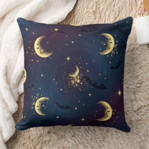 Celestial Halloween Night Bokeh - Mystical Moon Throw Pillow