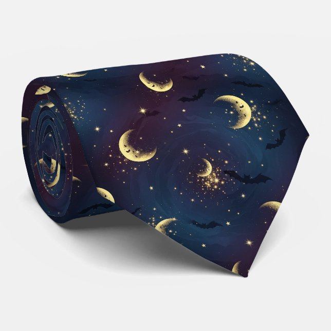 Celestial Halloween Night Bokeh - Mystical Moon Tie (Rolled)
