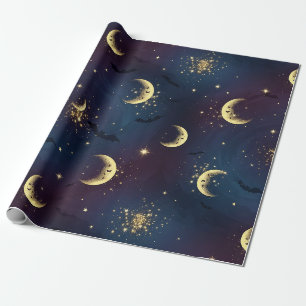 Celestial Halloween Night Bokeh - Mystical Moon Wrapping Paper