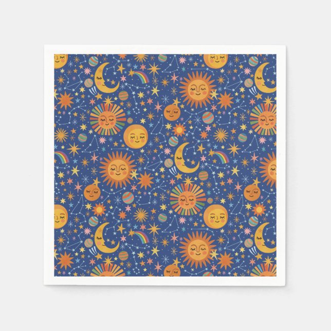 Celestial Hand Drawn Pattern - Paper Napkins (Front)