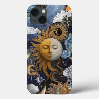 Celestial Harmony: Sun and Moon Vintage Collage iPhone 13 Case