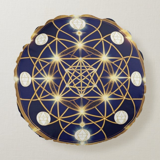 Celestial Harmony – The Light Within the Grid Round Pillow (Front)