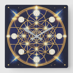 Celestial Harmony – The Light Within the Grid Square Wall Clock