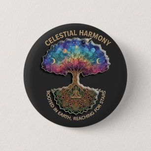 Celestial Harmony Tree Cosmic Meditation Mandala 2 Inch Round Button