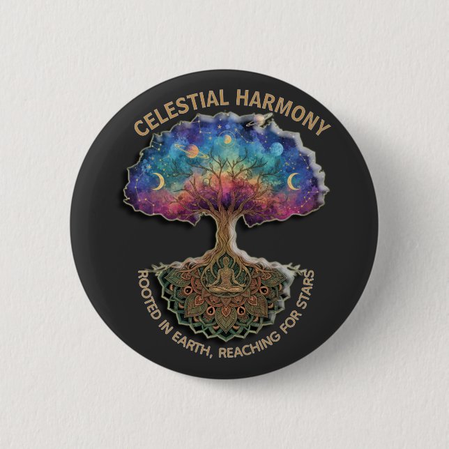 Celestial Harmony Tree | Cosmic Meditation Mandala 2 Inch Round Button (Front)