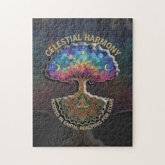 Celestial Harmony Tree - Cosmic Meditation Mandala Jigsaw Puzzle (Vertical)