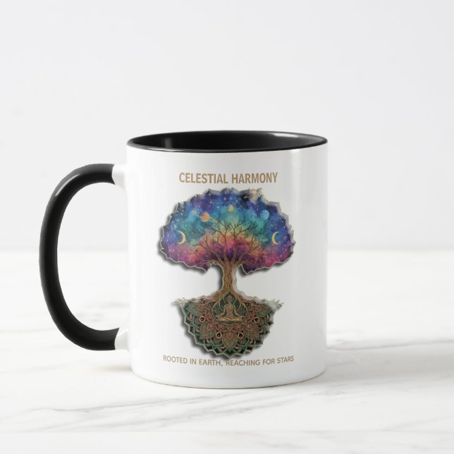 Celestial Harmony Tree | Cosmic Meditation Mandala Mug (Left)