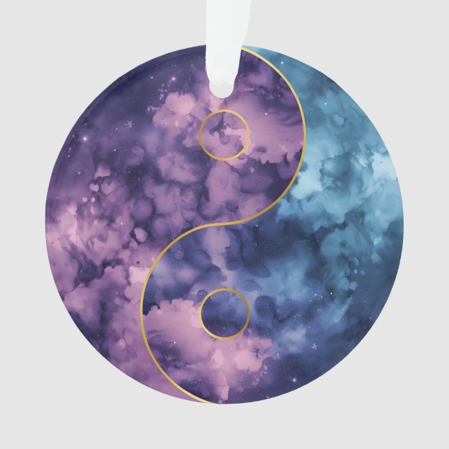 Celestial Harmony: Watercolor Nebula Yin Yang Ornament (Front)