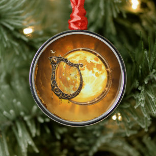 Celestial Harp of the Golden Moon Metal Ornament