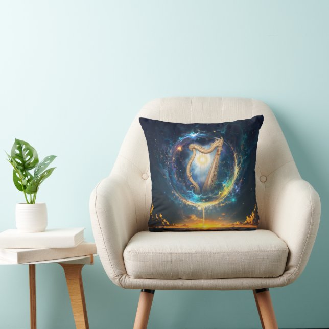 Celestial Harp of the Moonbound Skies.  Throw Pillow (Chair)