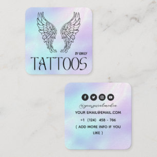 Celestial heaven wing Tattoo Salon Holographic Square Business Card
