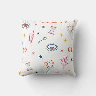 Celestial Hourglass and Lunar Phases Pattern Throw Pillow