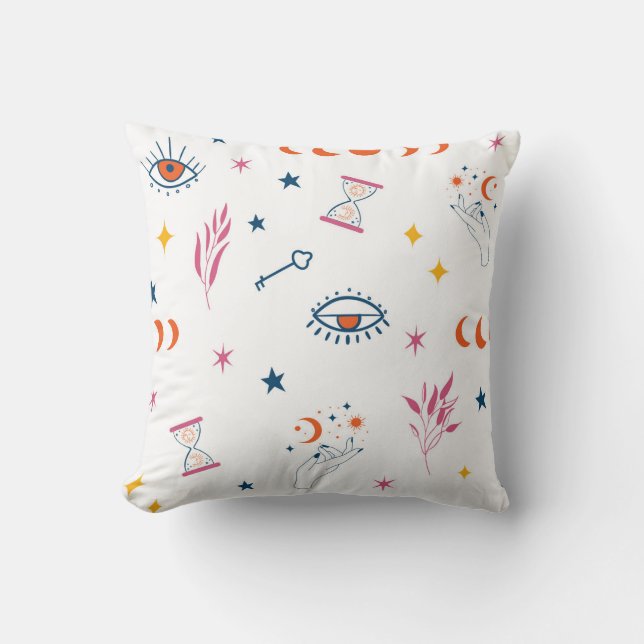 Celestial Hourglass and Lunar Phases Pattern Throw Pillow (Front)