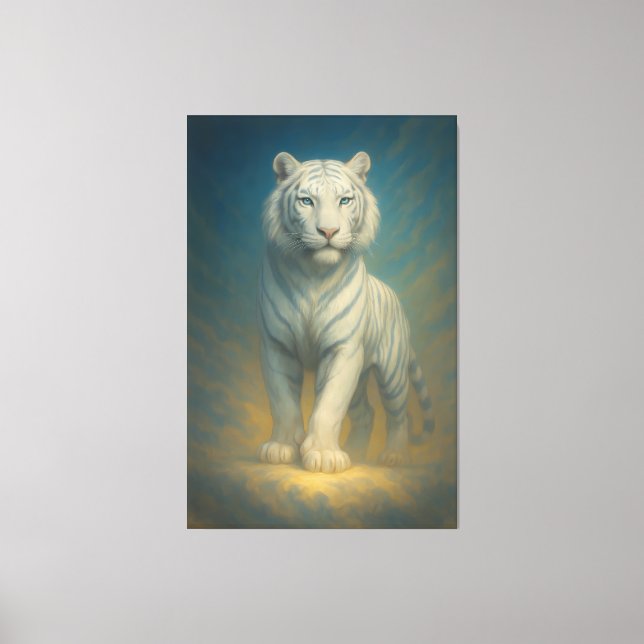 Celestial Ice-Aura White Tiger – Frostlight Divine Canvas Print (Front)