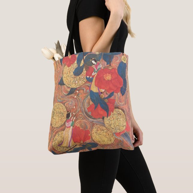 Celestial Journey in Gold and Camellia Tote Bag (Close Up)