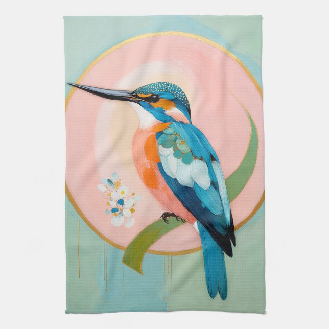 Celestial Kingfisher: A Study in Azure and Gold Kitchen Towel (Vertical)