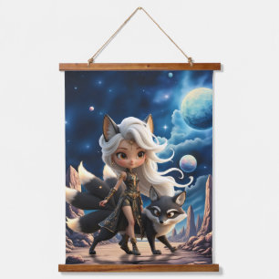 Celestial Kitsune – Guardian of the Four Tails. Hanging Tapestry