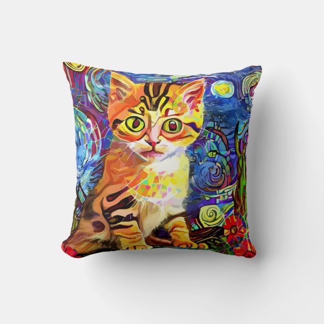 Celestial Kitty Throw Pillow (Front)