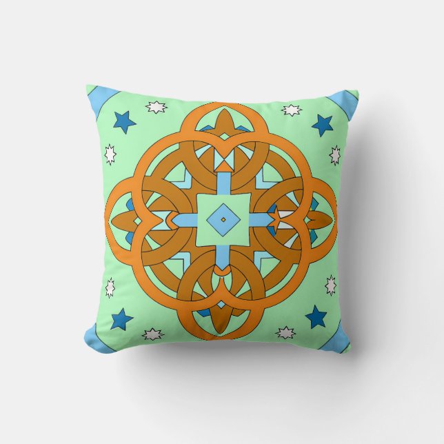 Celestial Knot Art Prints | Unique Star Patterns Throw Pillow (Front)