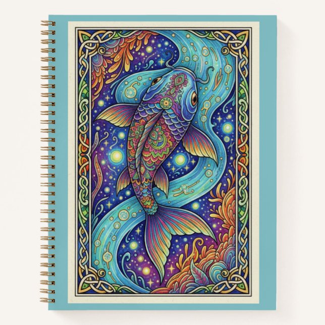 Celestial Koi Stream Zentangle Fantasy Journal (Front)