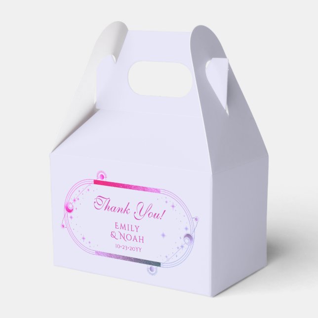 Celestial Lavender Pink Sun Moon Stars Wedding Favor Box (Front Side)