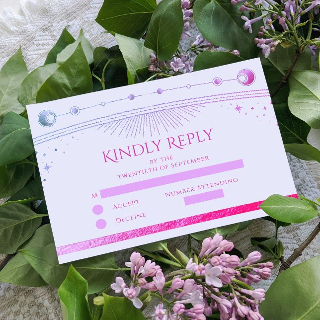 Celestial Lavender Pink Sun Moon Stars Wedding RSVP Card (Creator Uploaded)