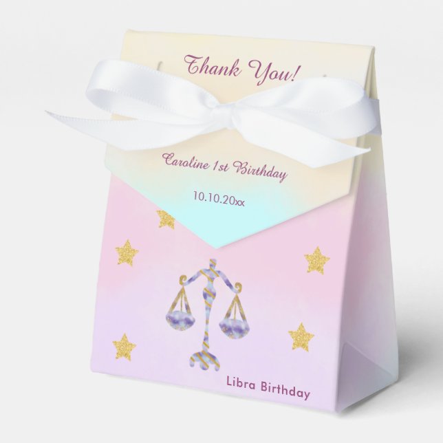 Celestial Libra Watercolor | 1st Birthday Favor Box (Front Side)