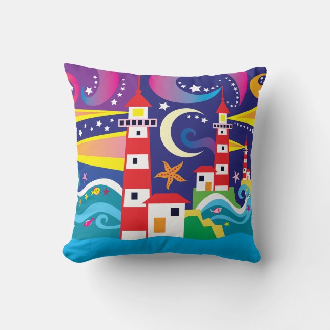 Celestial Lighthouses Throw Pillow (Front)