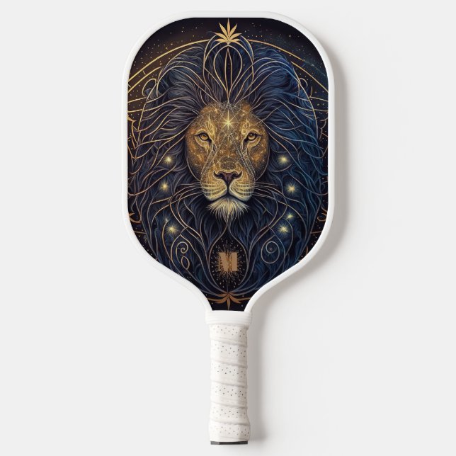 Celestial Lion Head Modern Monogram Pickleball Paddle (Front)