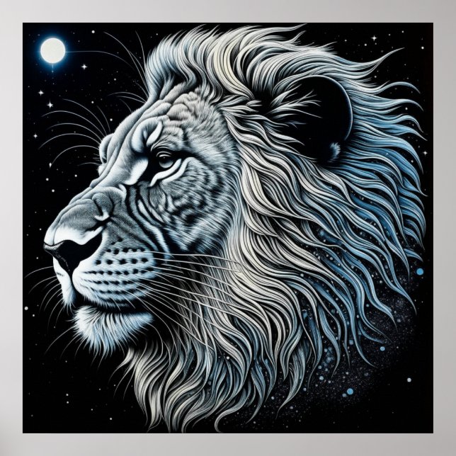 Celestial Lion Night Sky Ai Art Poster (Front)