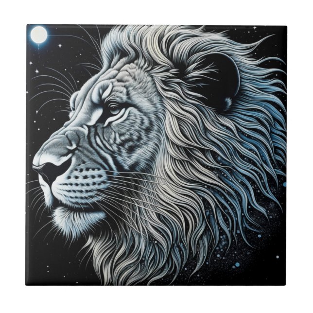 Celestial Lion Night Sky Ai Art Tile (Front)