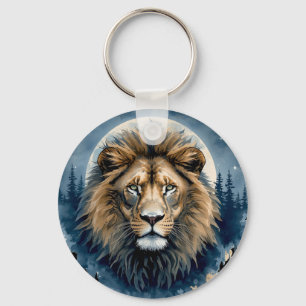 Celestial Lion Watercolor Moonlit Lion Spirit A Keychain