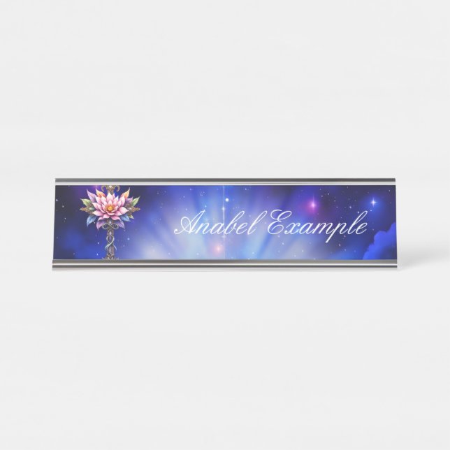 Celestial Lotus Cross Desk Name Plate (Front)