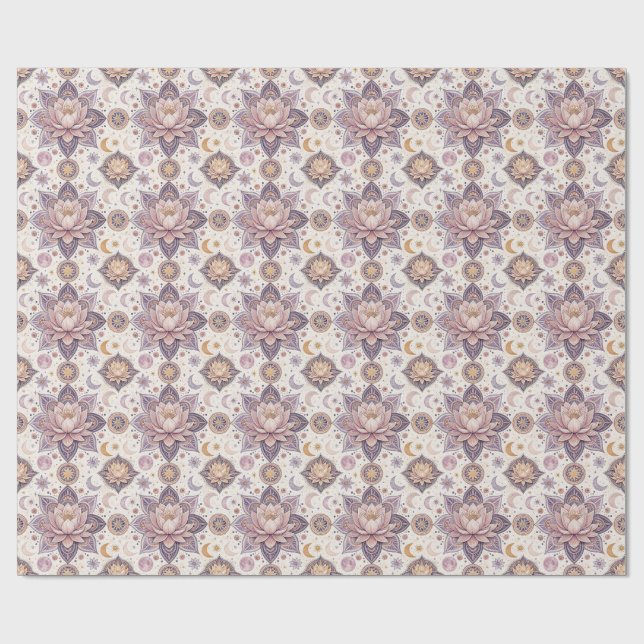 Celestial Lotus Mandala Spiritual Design Pattern Wrapping Paper (Flat)