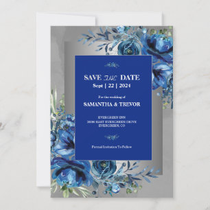 Celestial Love Silver, Blue Elegance Save The Date Invitation