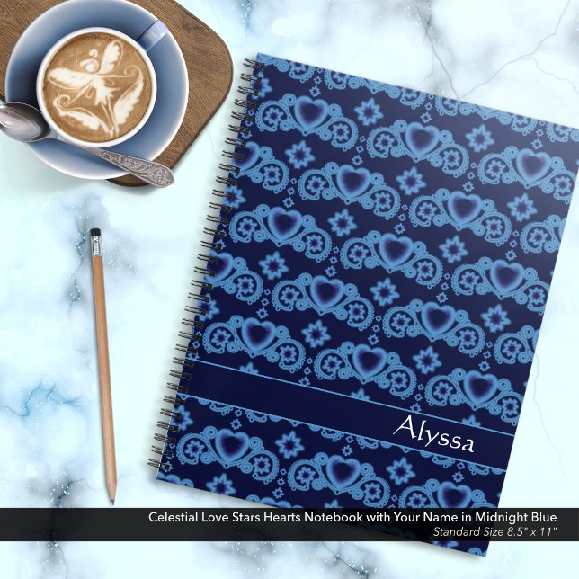Celestial Love Stars Hearts Name Midnight Blue Notebook (Celestial Love Stars Hearts Midnight Blue Notebook Personalized with Your Name.)