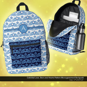 Celestial Love Stars Hearts Pattern Monogrammed Printed Backpack