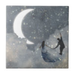 Celestial Love Tile<br><div class="desc">Celestial Love I by Victoria Borges. Features two individuals swinging amongst the moon and stars.</div>