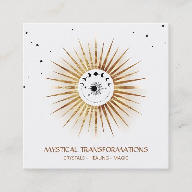 *~* Celestial  Luna  Lunar Moon Magic Light Boho Square Business Card (Front)
