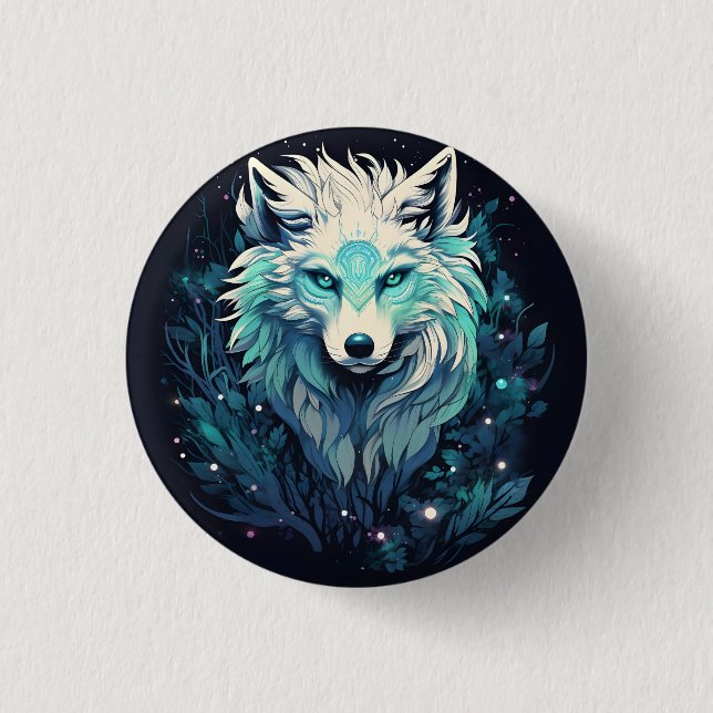 Celestial Lunar Wild Wolf 1 Inch Round Button (Front)