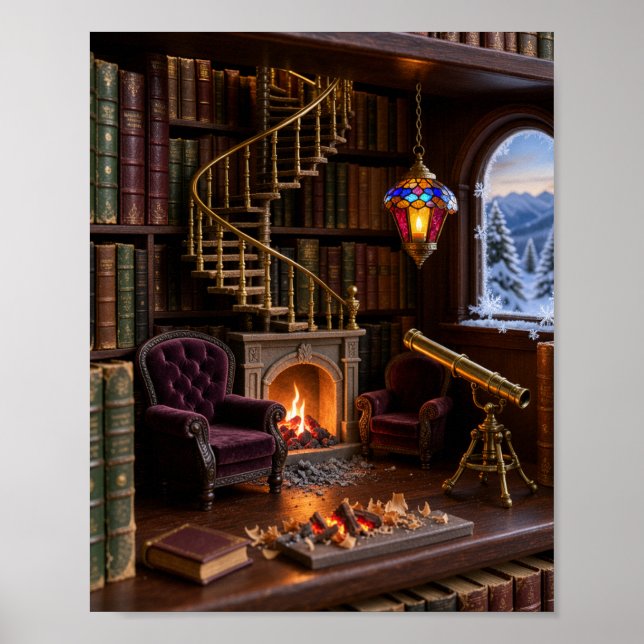 Celestial Magic Library Book Nook Miniature Dioram Poster (Front)