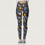 Celestial Magical Pattern Moon Stars Sun Black Leggings<br><div class="desc">Whimsical celestial mixed media pattern with moons stars, and suns, in yellow, blue, and purple colours with faux blue glitter and watercolor effects.</div>