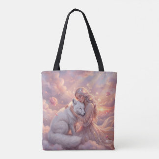 Celestial Maiden White Fox Fantasy Tote Bag