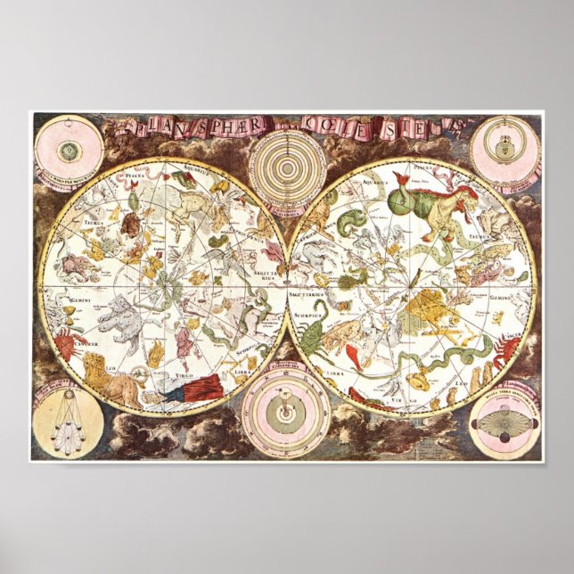 Celestial map from the 17th century poster (Front)