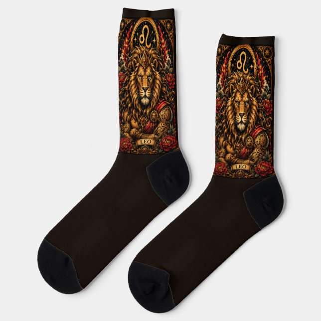  Celestial Masculine Zodiac Leo design Socks (Left)